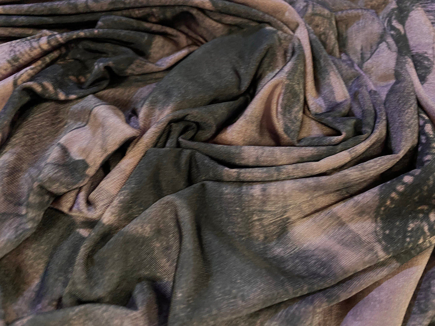 Disco shimmer stretch jersey fabric, per metre - women and angels print - dusky pink