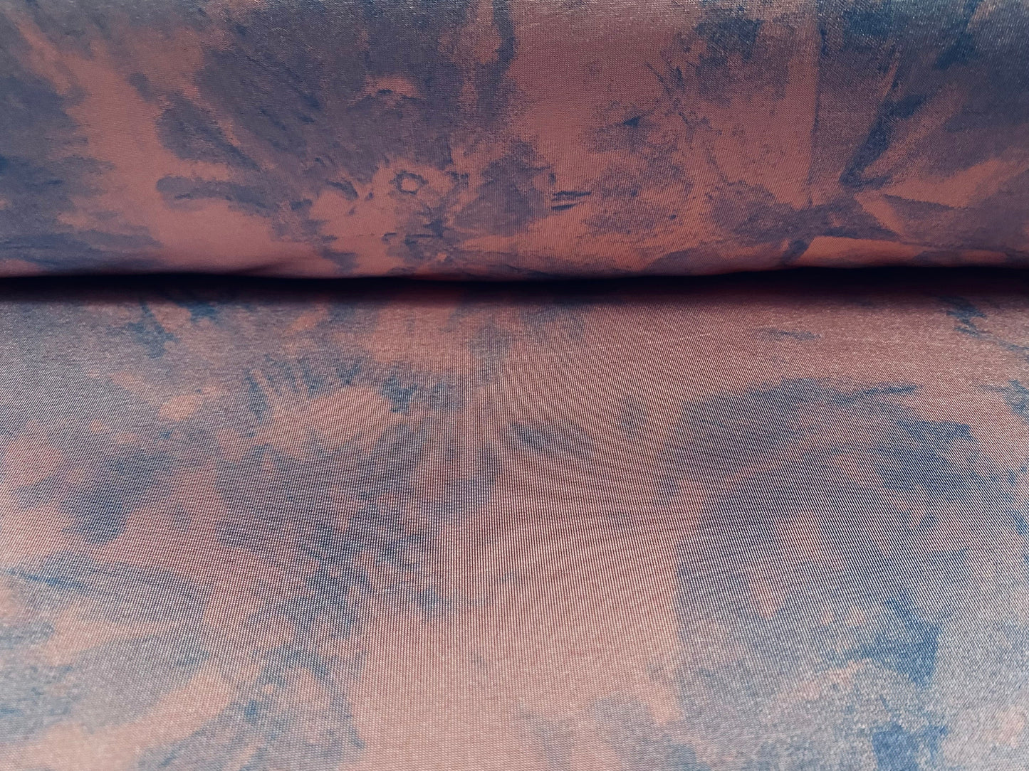 Disco shimmer stretch jersey fabric, per metre - tie dye flower splash print - Rose pink and pale blue