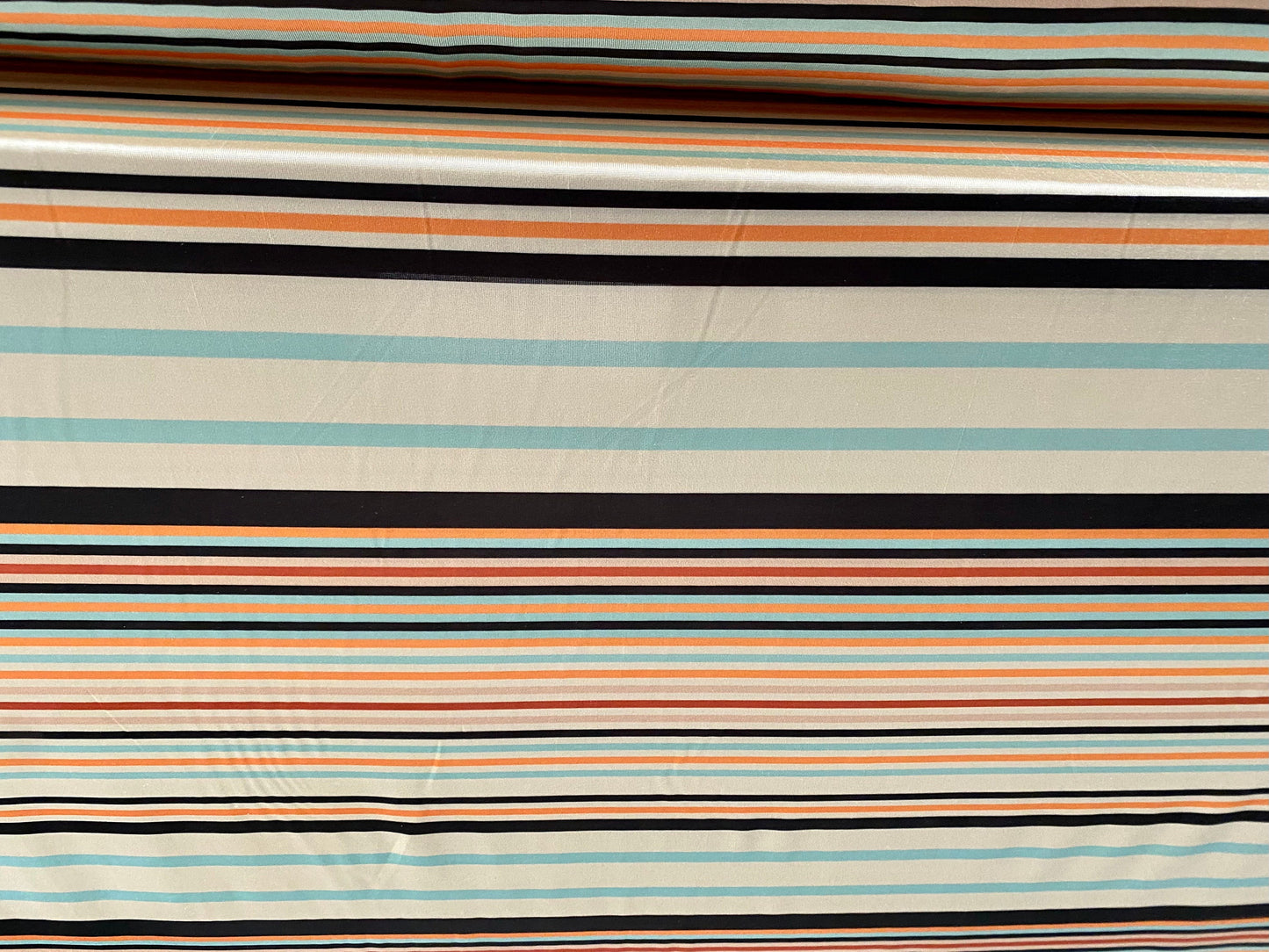 Disco shimmer stretch jersey fabric, per metre - cream multicolour stripe print