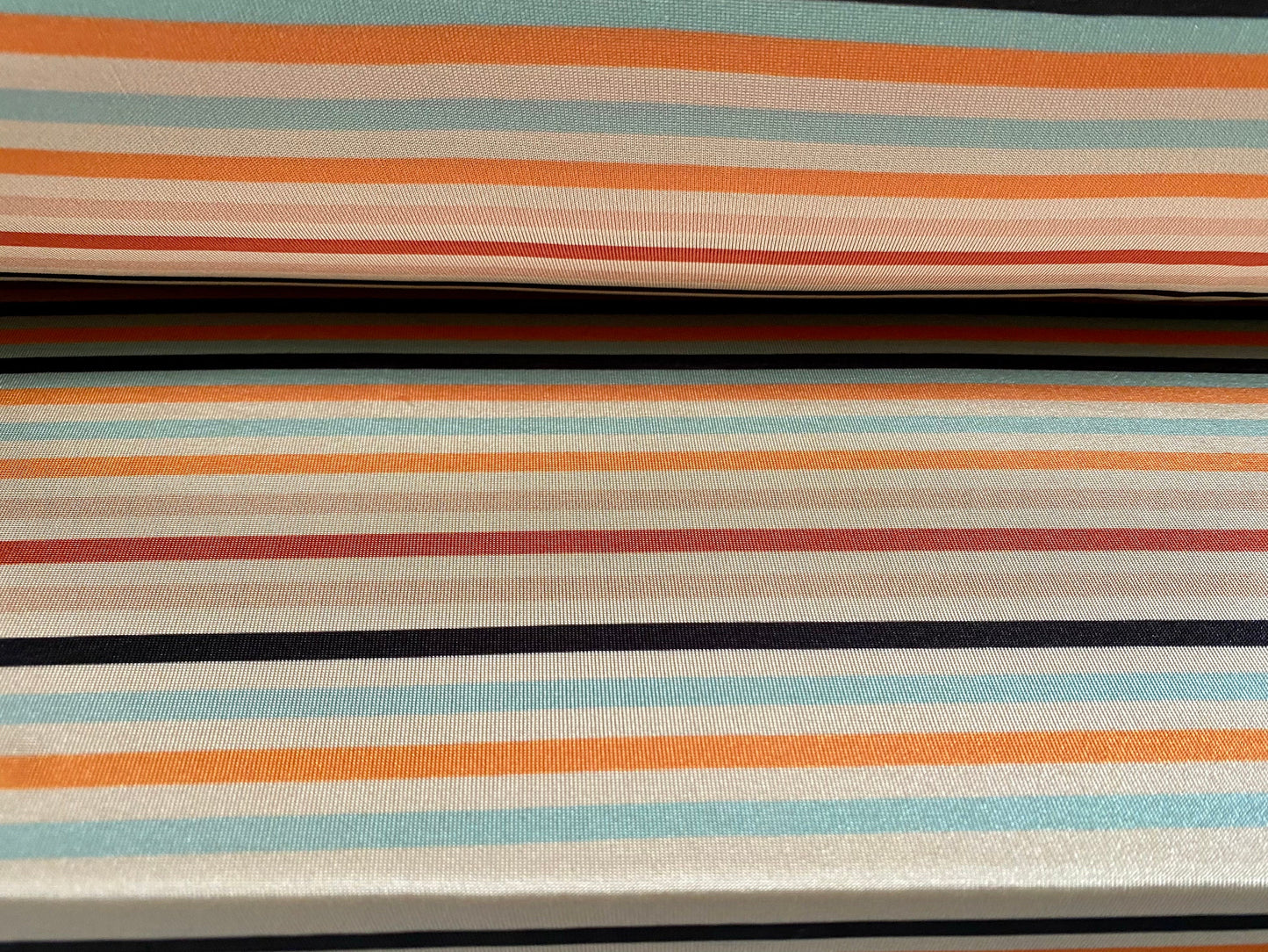 Disco shimmer stretch jersey fabric, per metre - cream multicolour stripe print