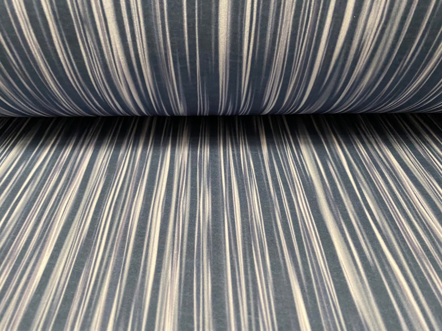Single jersey mousse fabric, per metre - busy stripe print - blue