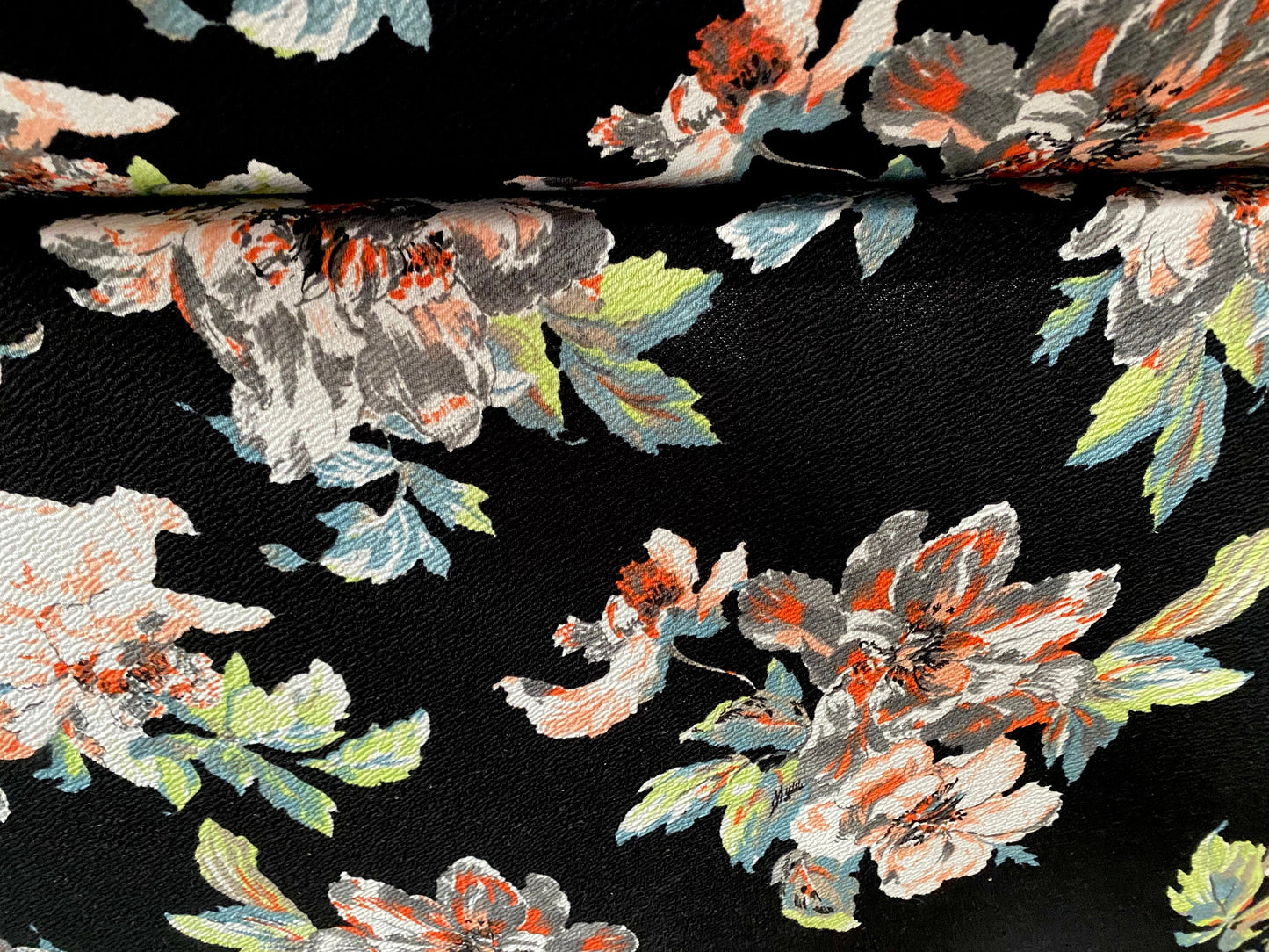 Waterfall textured scuba stretch spandex jersey fabric, per metre - wild rose flower print