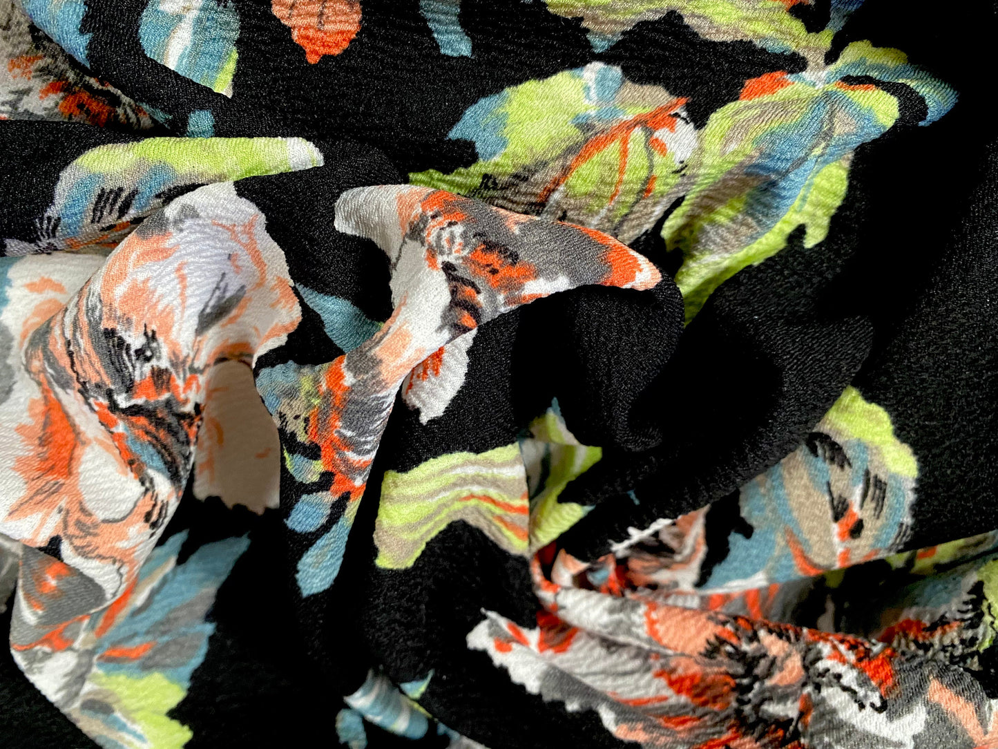 Waterfall textured scuba stretch spandex jersey fabric, per metre - wild rose flower print