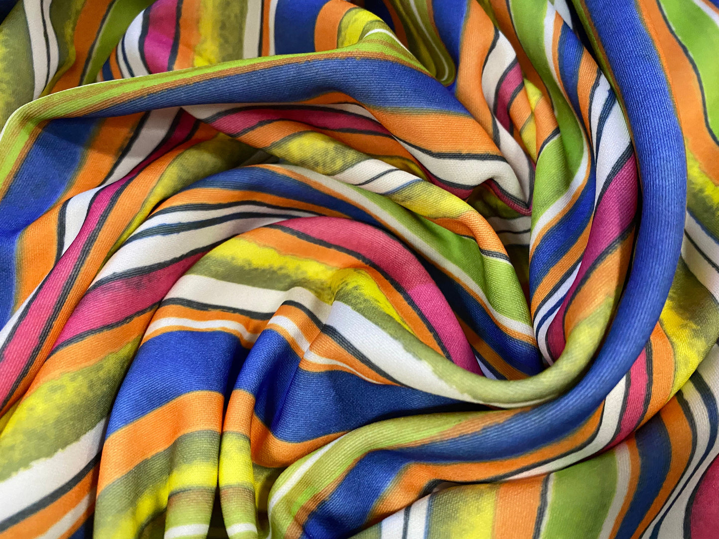Scuba spandex stretch neoprene style jersey fashion fabric, per metre - multicolour distressed stripe print