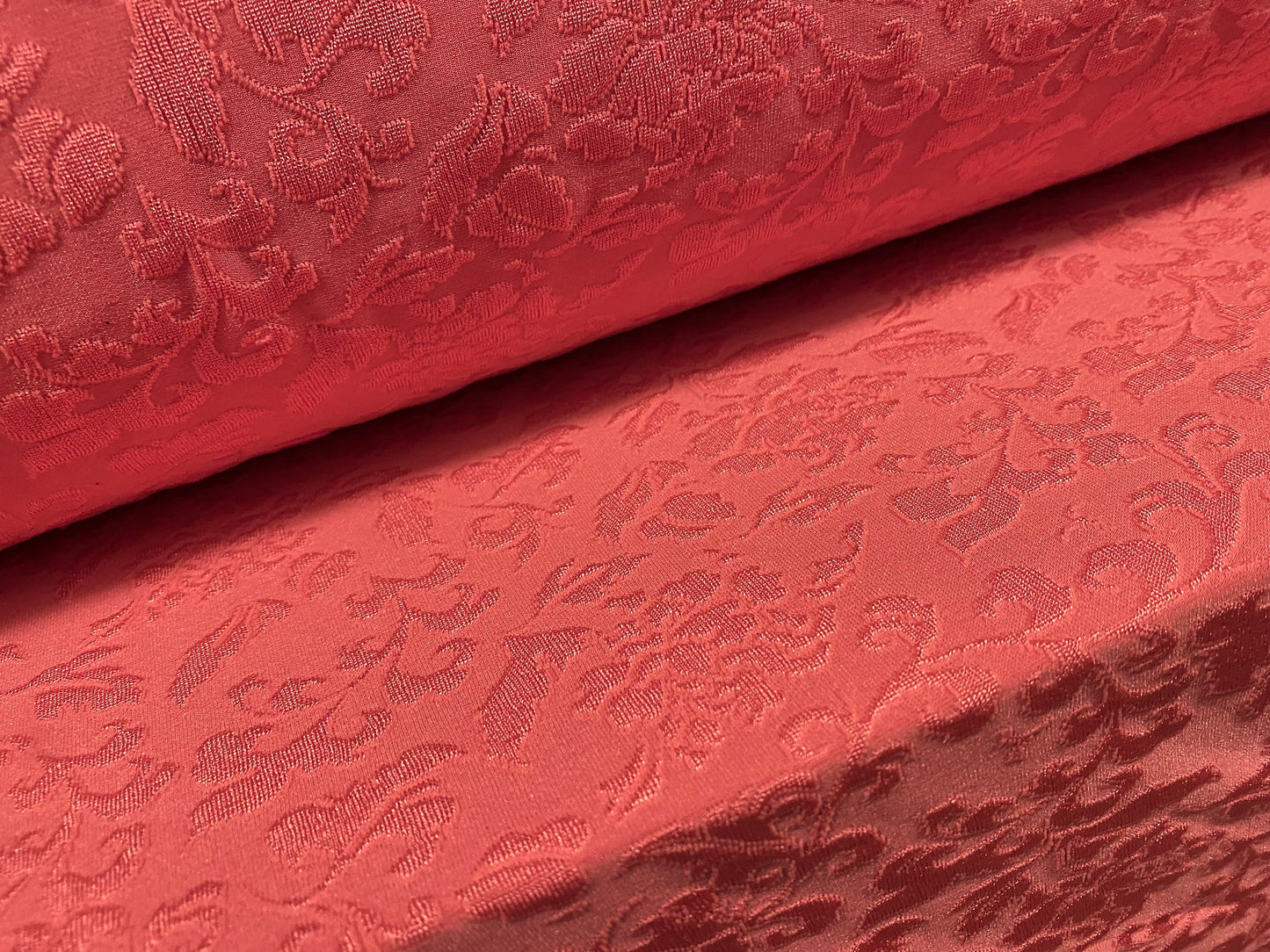 Stretch spandex floral jacquard jersey fabric, per metre - coral