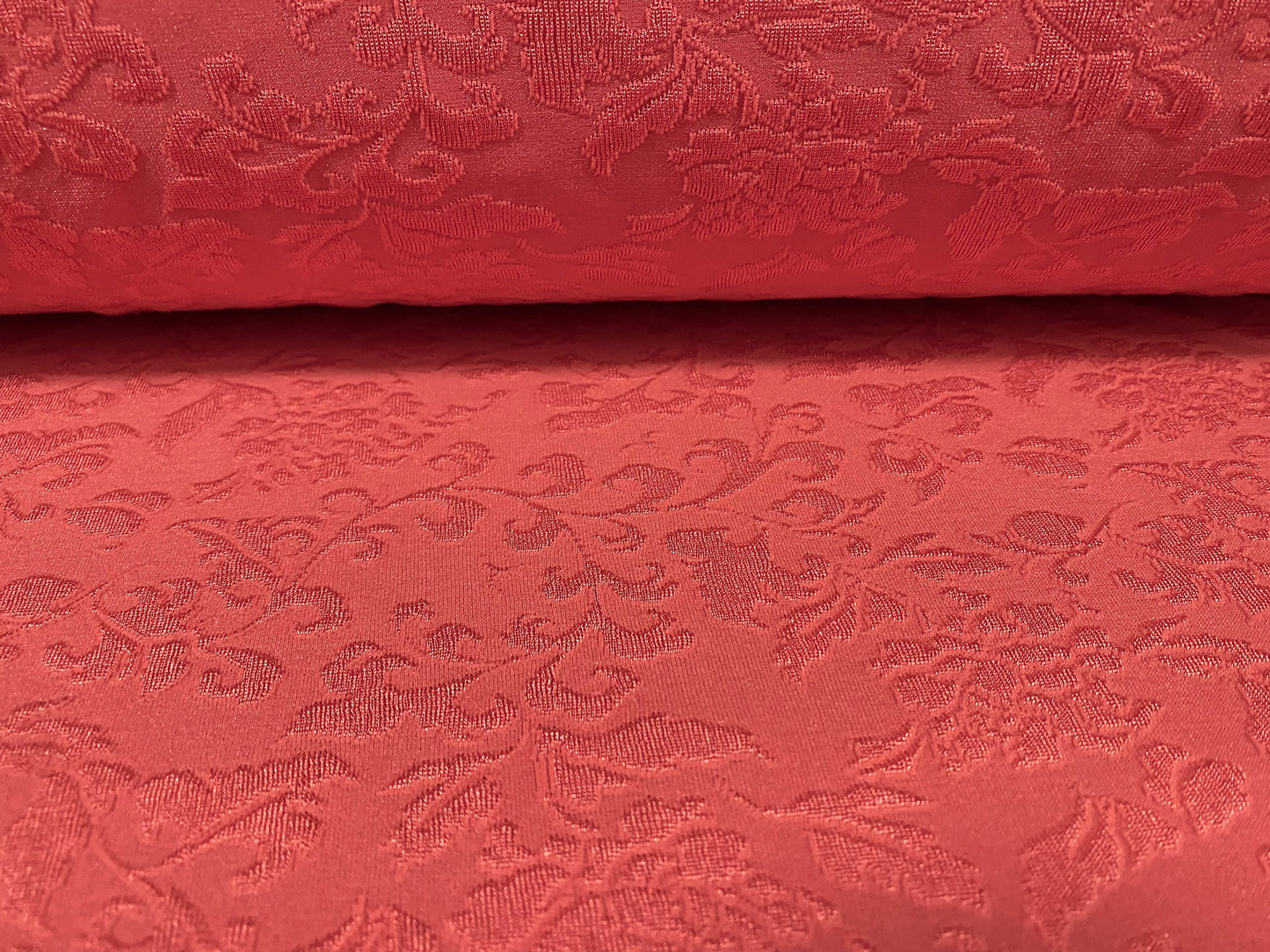 Stretch spandex floral jacquard jersey fabric, per metre - coral