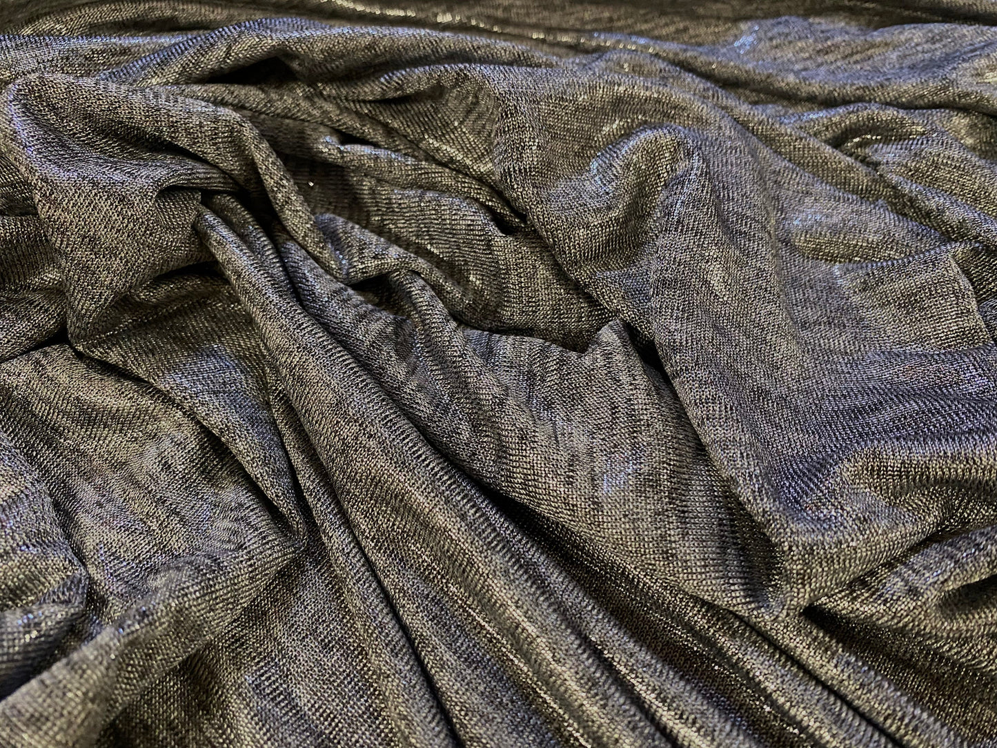 Stretch spandex melange single jersey fabric, per metre - grey marl with metallic shimmer