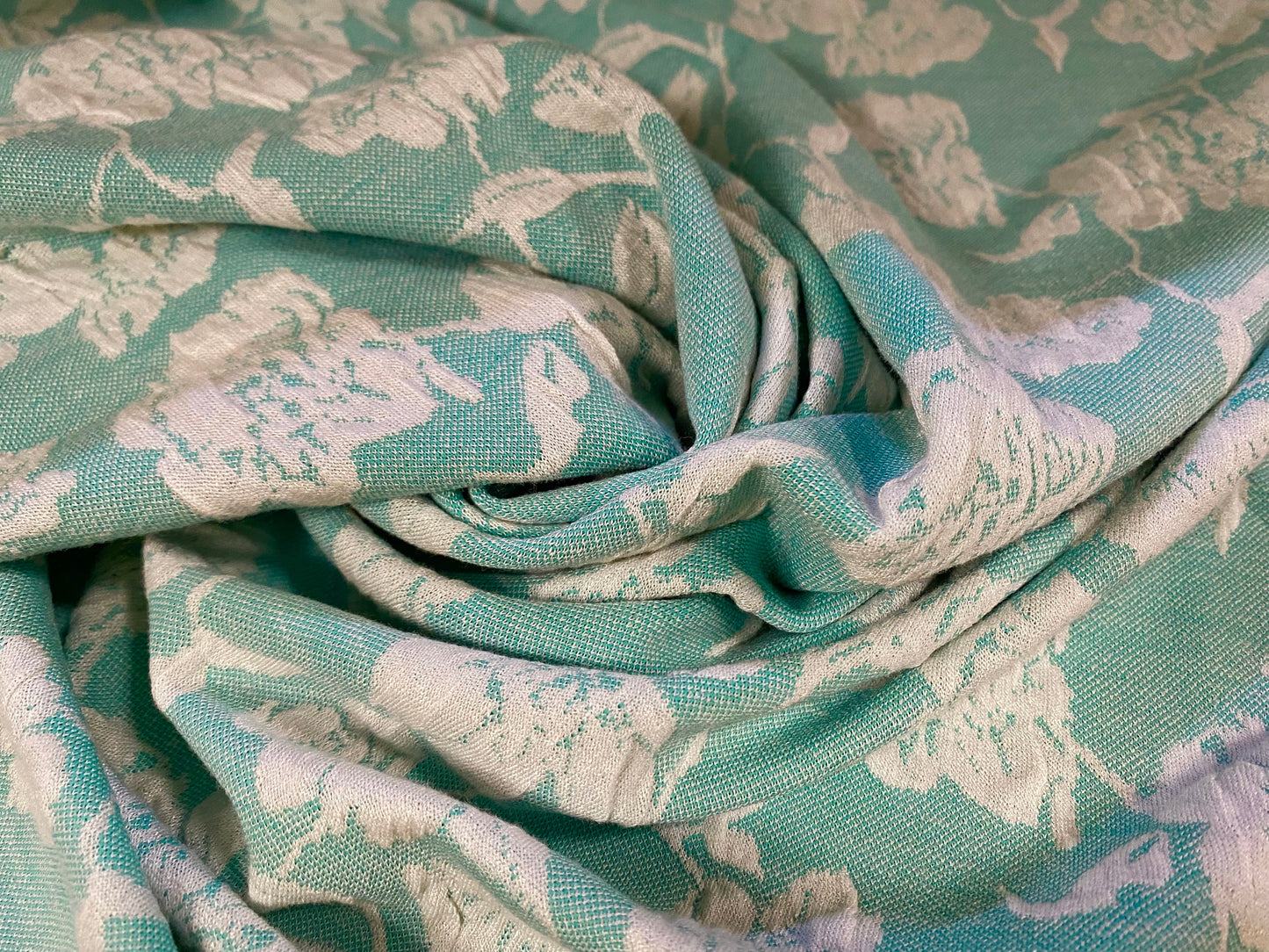Stretch spandex floral jacquard double jersey fabric, per metre - mint & cream