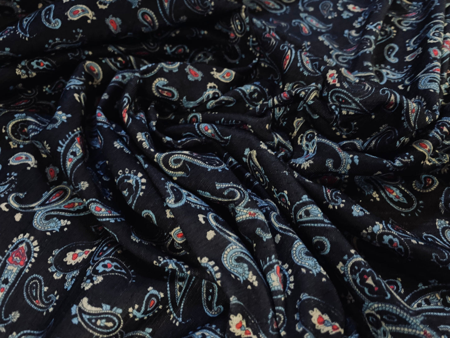 Slub single jersey printed fabric, per metre - Paisley print - navy blue