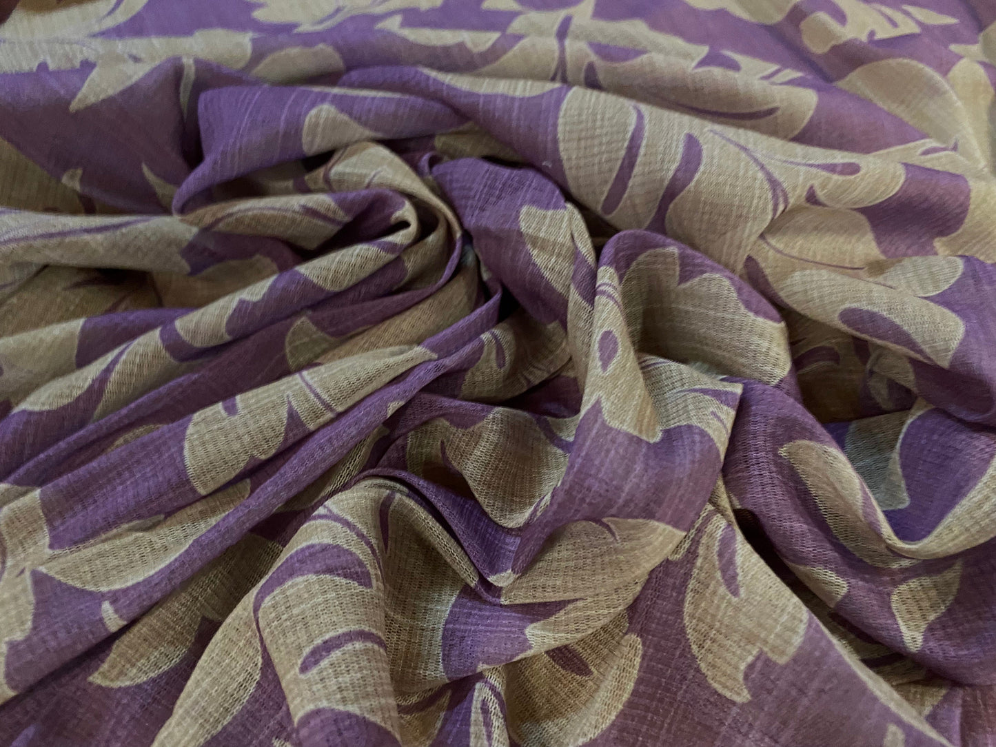 Stretch helenca mesh fabric, sheer, per metre - large leaf print - mauve