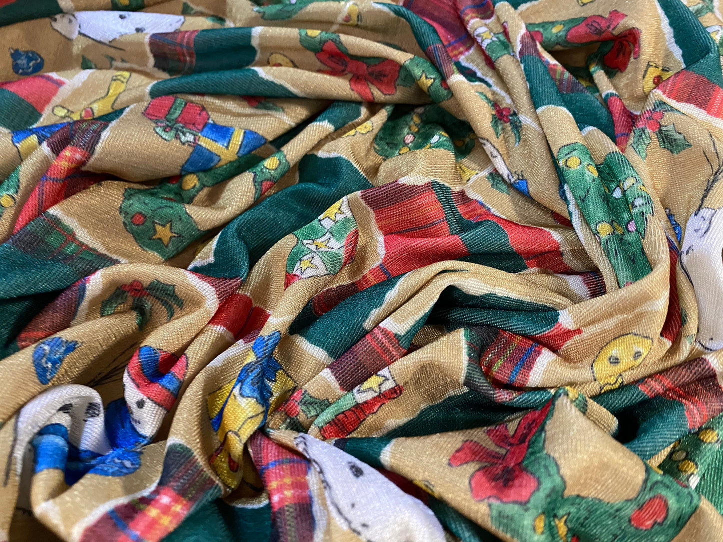 Fine rib jersey knit fabric, per metre - Christmas trees and snowman print