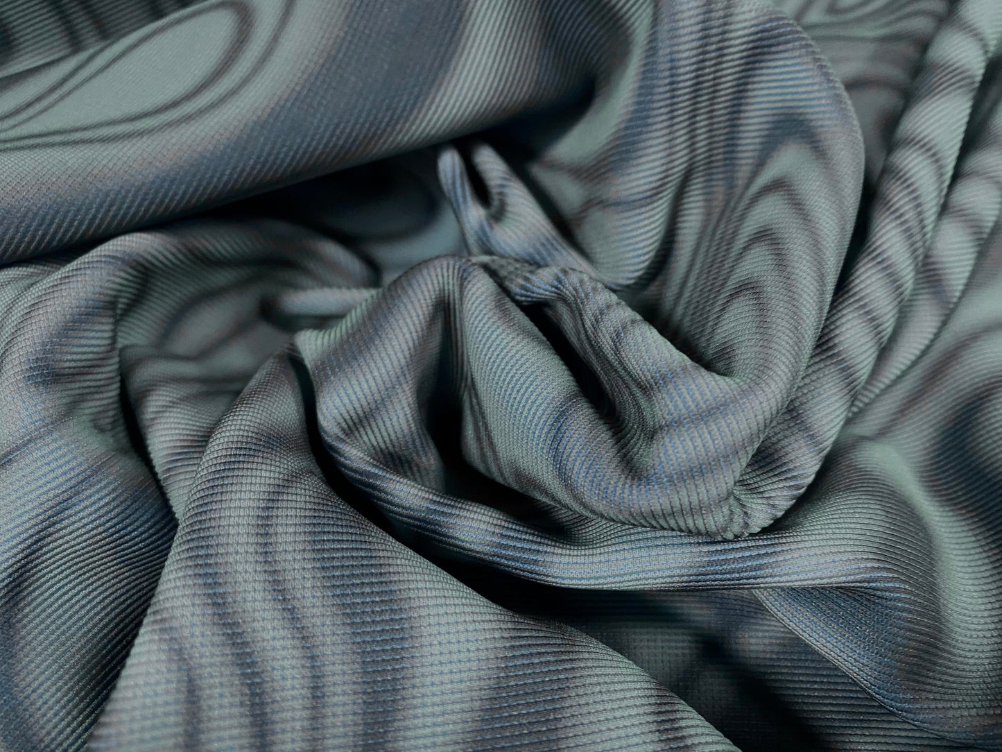 Fine Ottoman rib Stretch jersey fabric , per metre - swirl print - duck egg