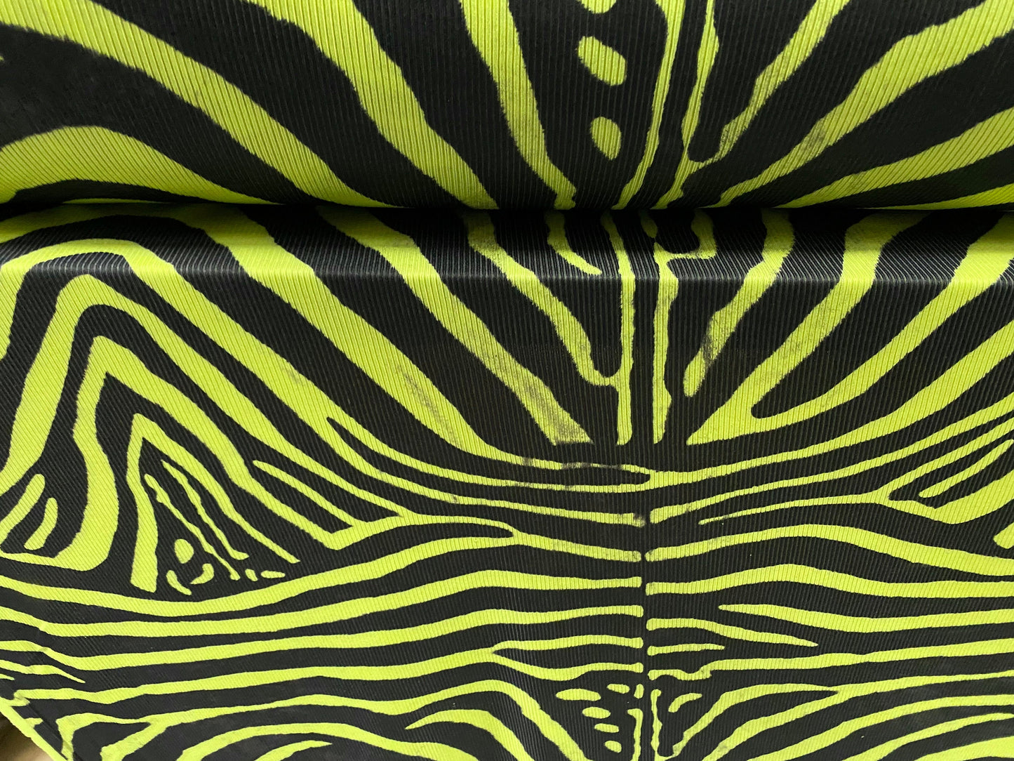 Stretch spandex rib jersey fabric, per metre - distressed zebra print - lime & black