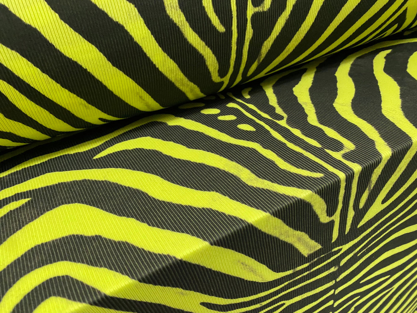 Stretch spandex rib jersey fabric, per metre - distressed zebra print - lime & black