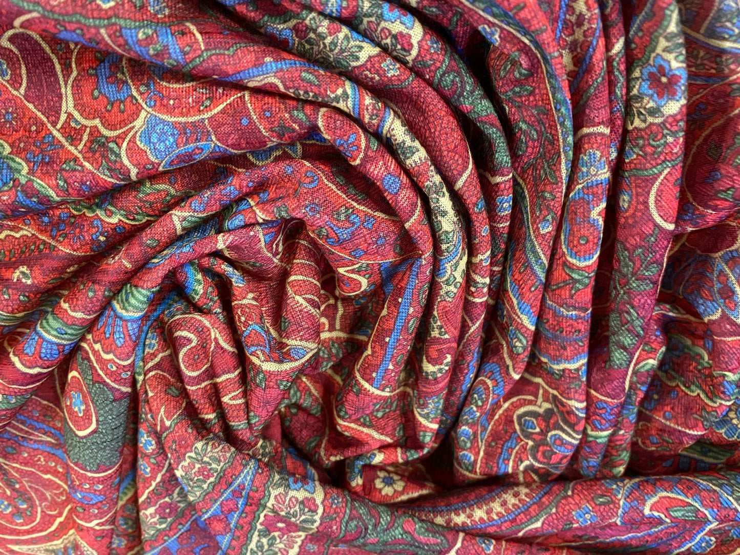 Slub single jersey printed fabric, per metre - Paisley print - Red