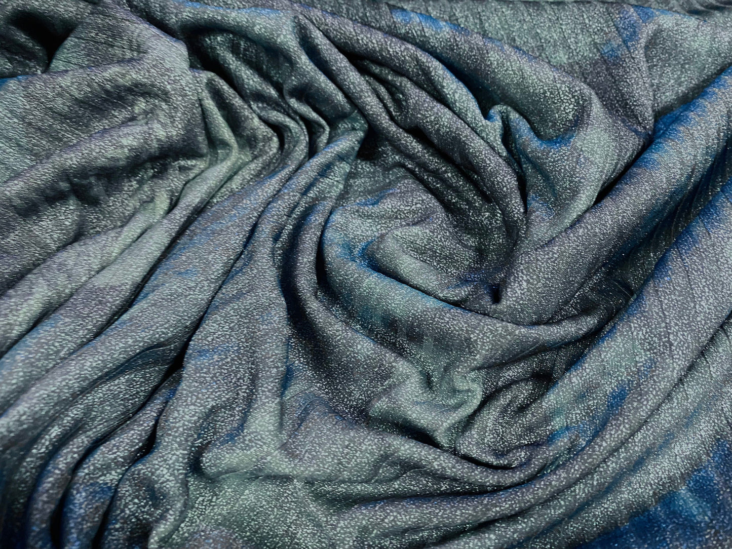 Metallic Spandex rib jersey fabric, per metre - women and angels print - blue