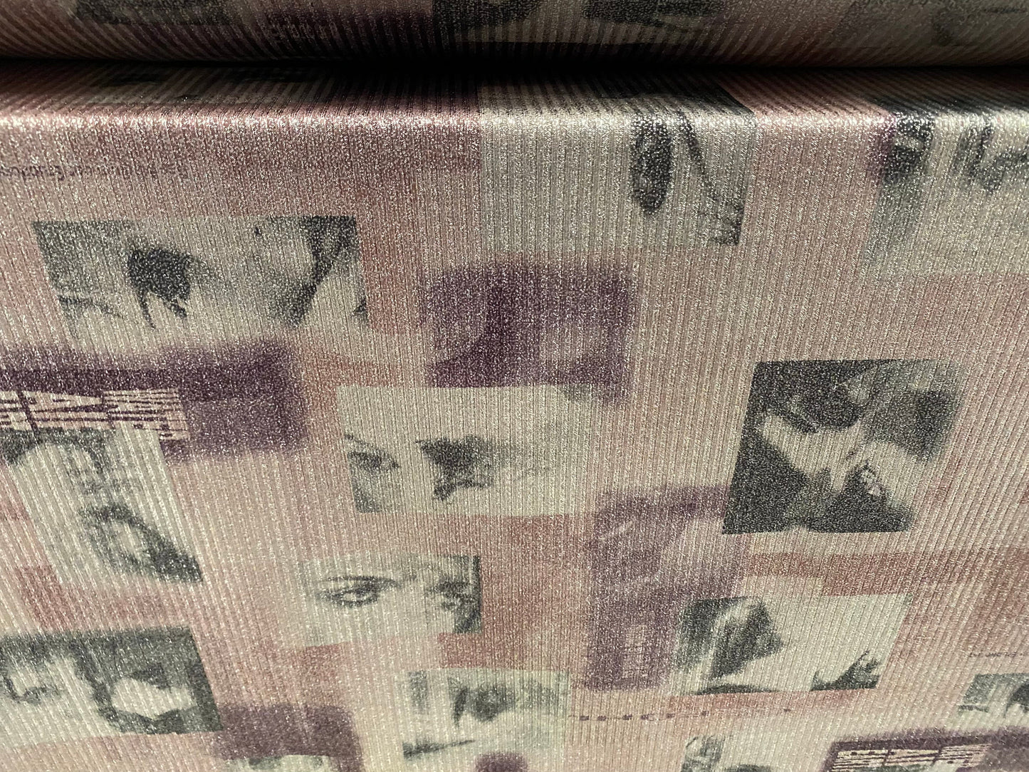 Metallic Spandex rib jersey fabric, per metre - eye contact print - pink purple