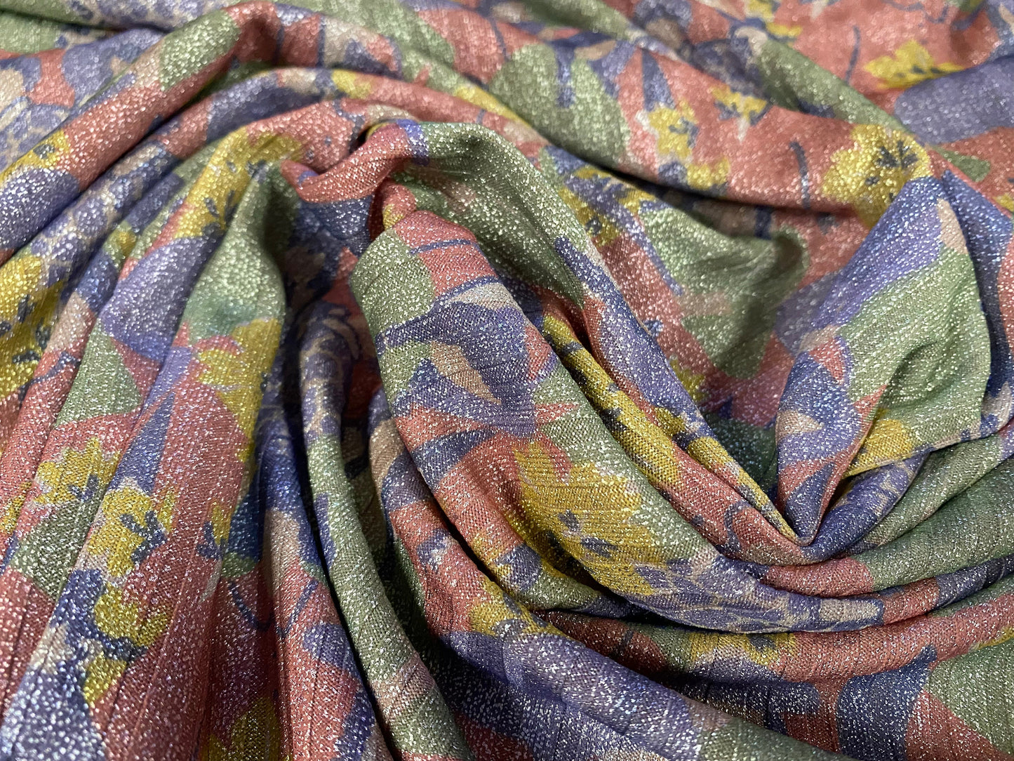 Metallic Spandex rib jersey fabric, per metre - flower women with pigtails print - pink green blue
