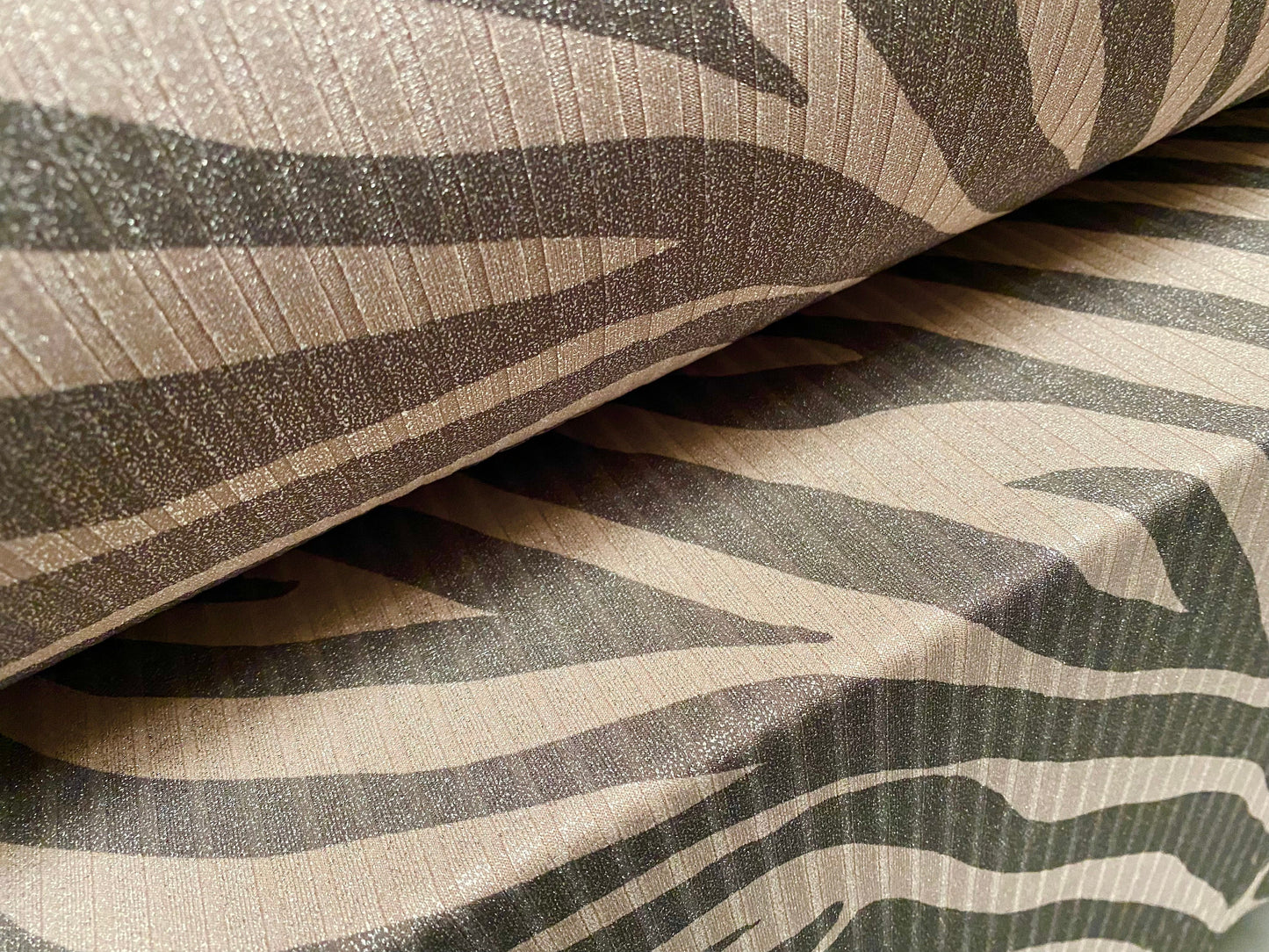 Metallic Spandex rib jersey fabric, per metre - zebra animal print - grey-green