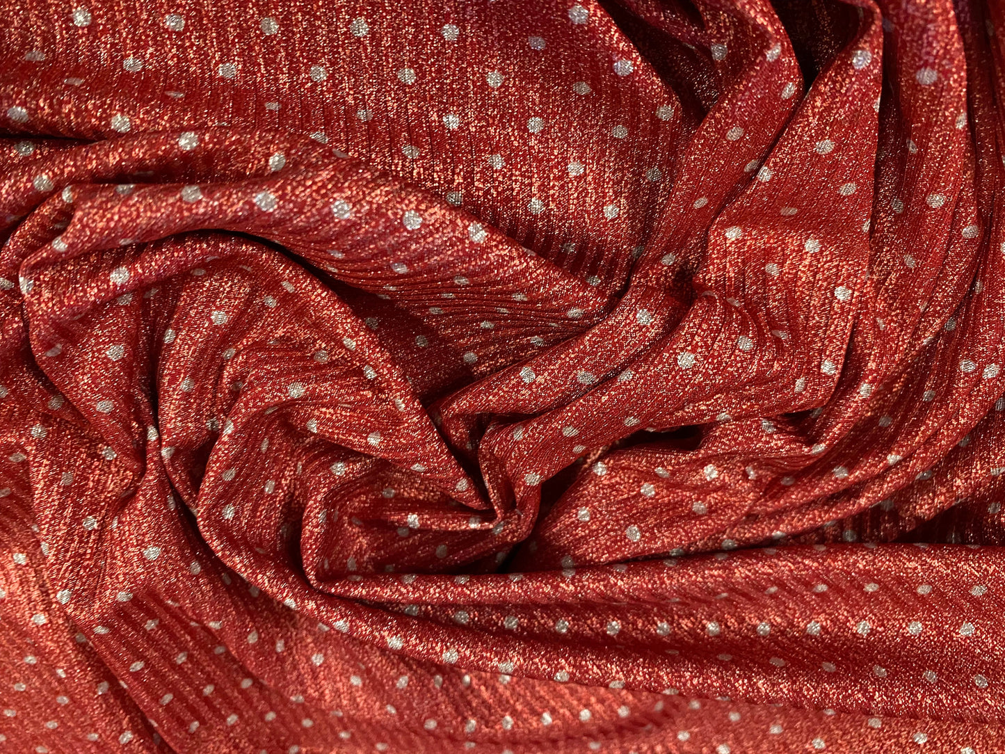 Metallic Spandex rib jersey fabric, per metre - spot print - spotty paprika