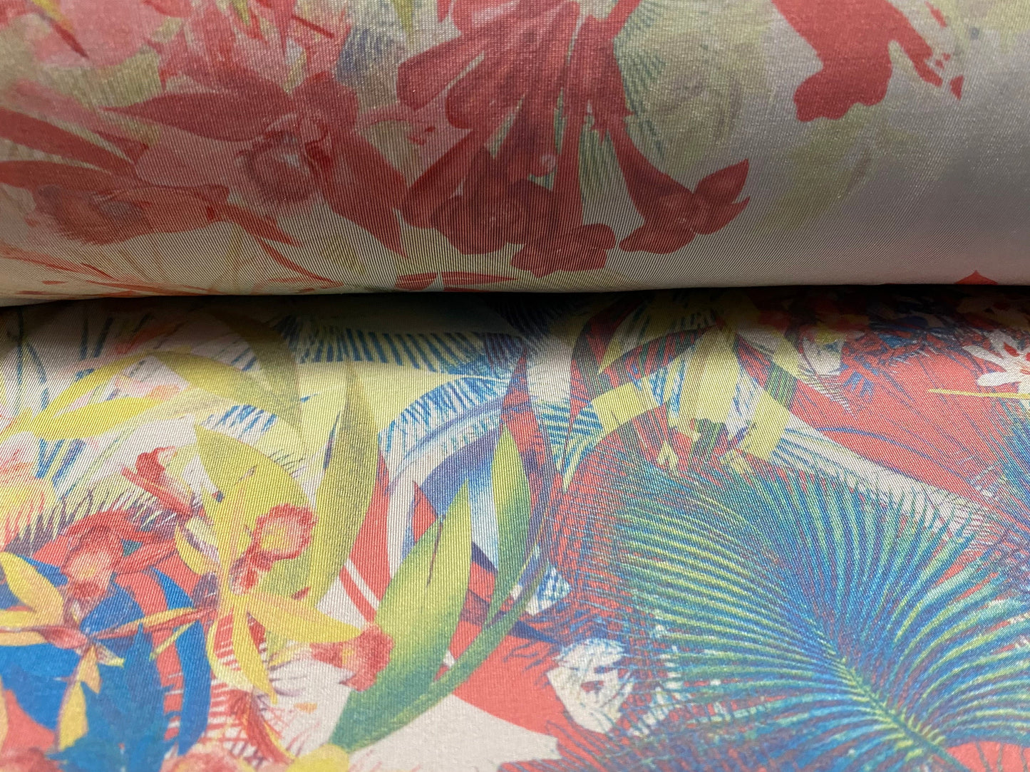 Printed stretch spandex single Jersey fabric, per metre - tropical flower print