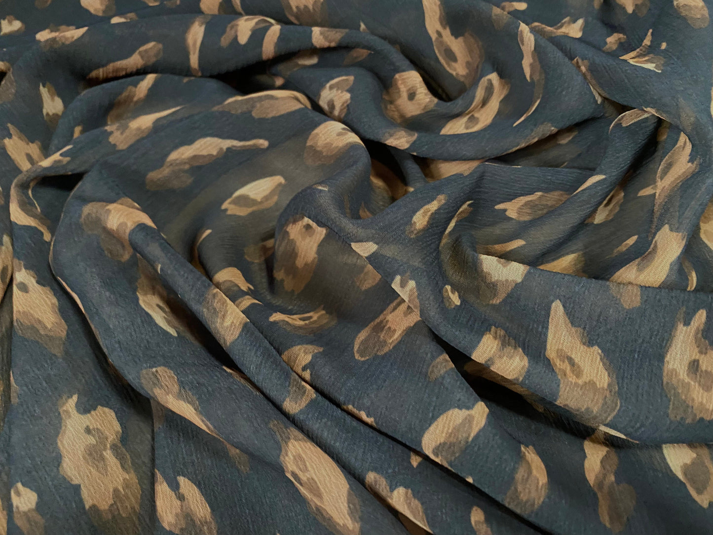 Printed chiffon yoryu dress blouse fabric, per metre - distressed leopardskin patch print - black