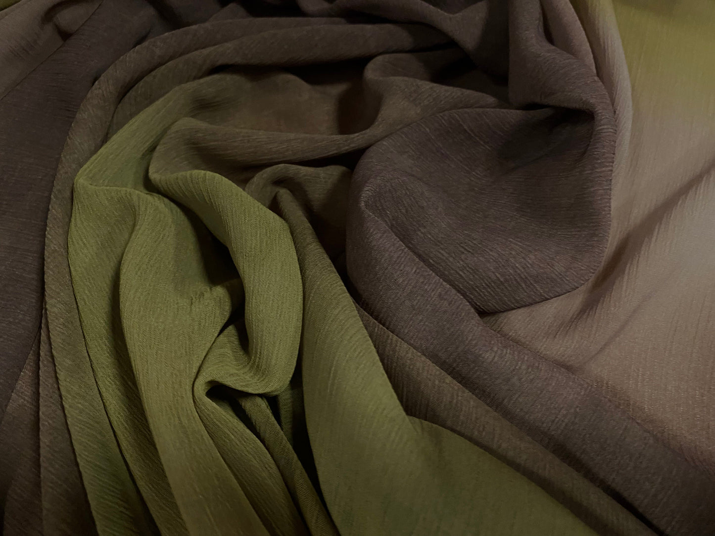 Printed chiffon yoryu dress blouse fabric, per metre - ombré stripe - khaki & brown