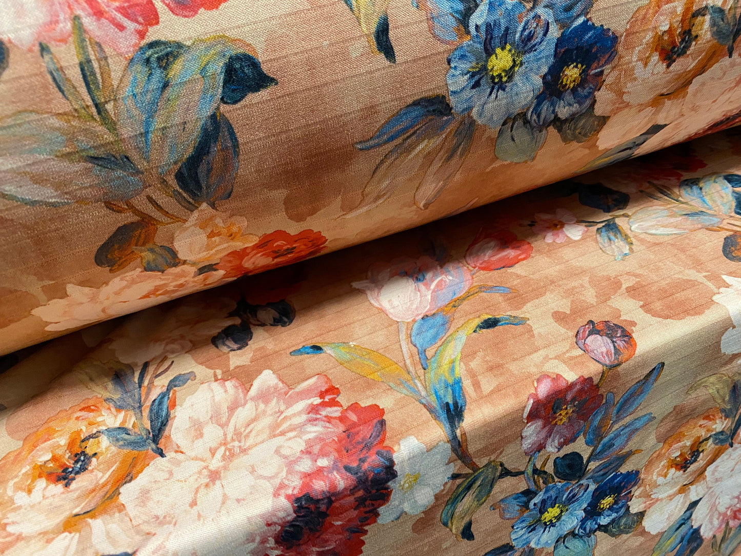 Scuba ribbed spandex neoprene style stretch jersey fabric, per metre - tan floral print