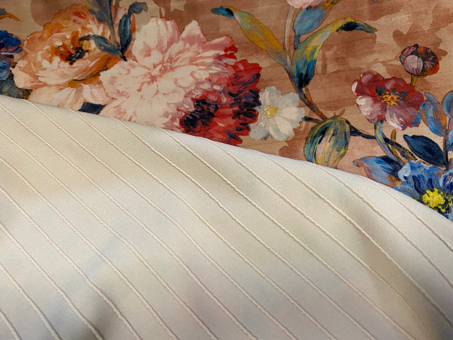 Scuba ribbed spandex neoprene style stretch jersey fabric, per metre - tan floral print
