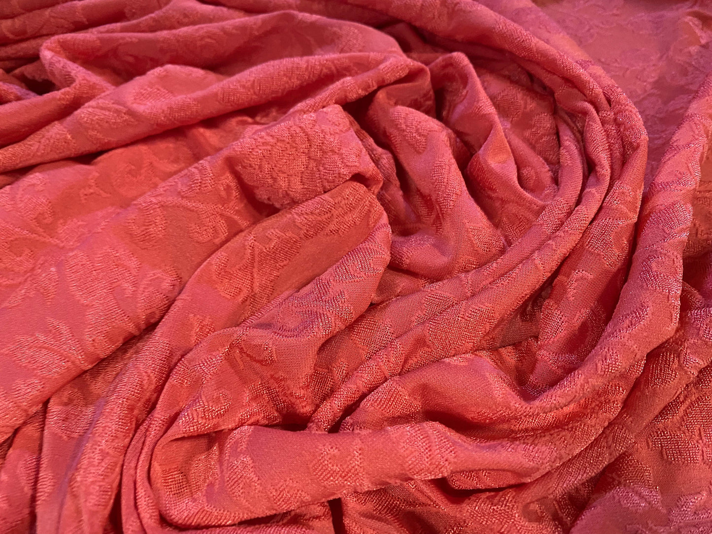 Stretch spandex floral jacquard jersey fabric, per metre - coral
