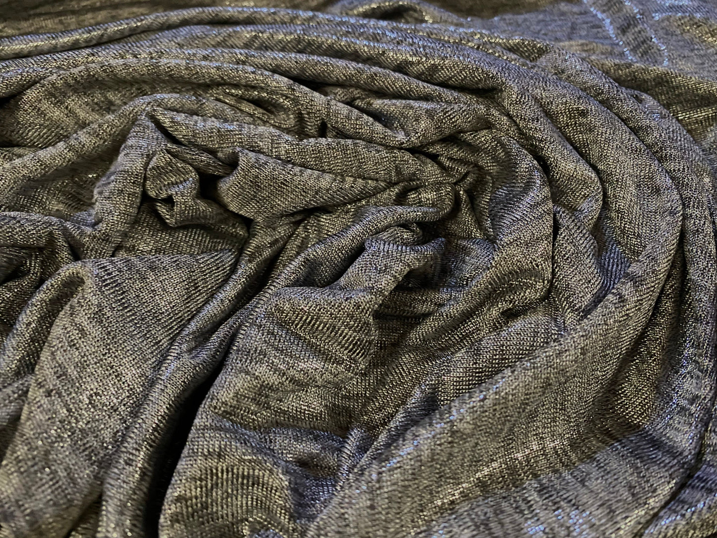 Stretch spandex melange single jersey fabric, per metre - grey marl with metallic shimmer