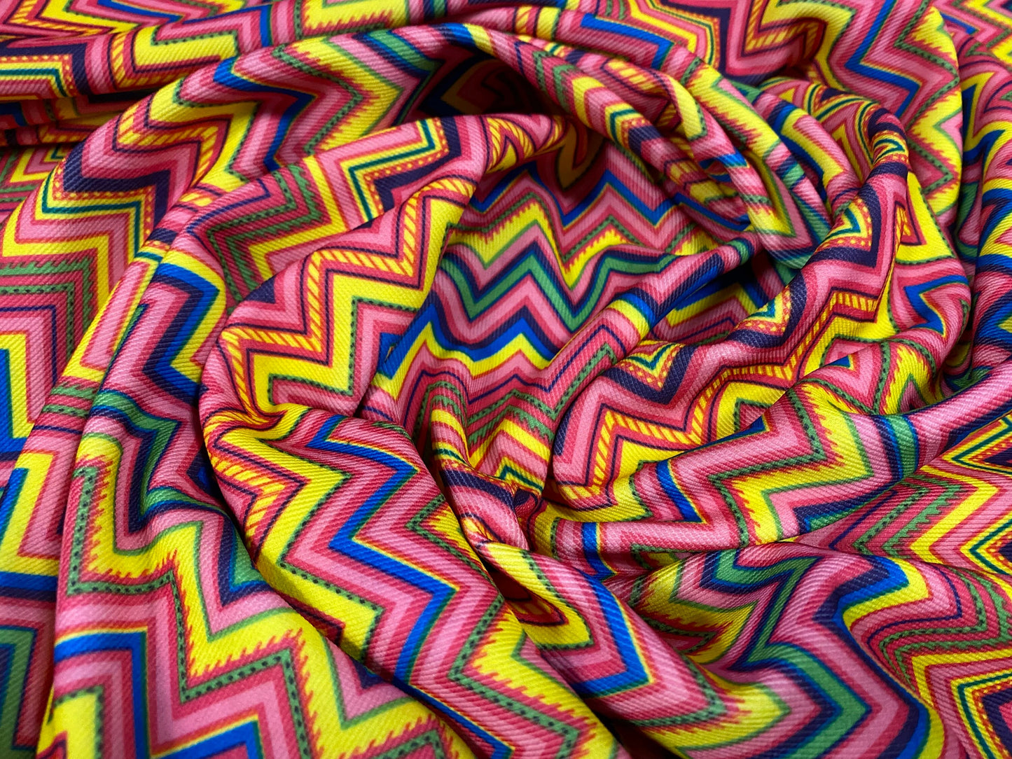Fine Ottoman rib Stretch jersey fabric , per metre - tutti frutti zigzag print