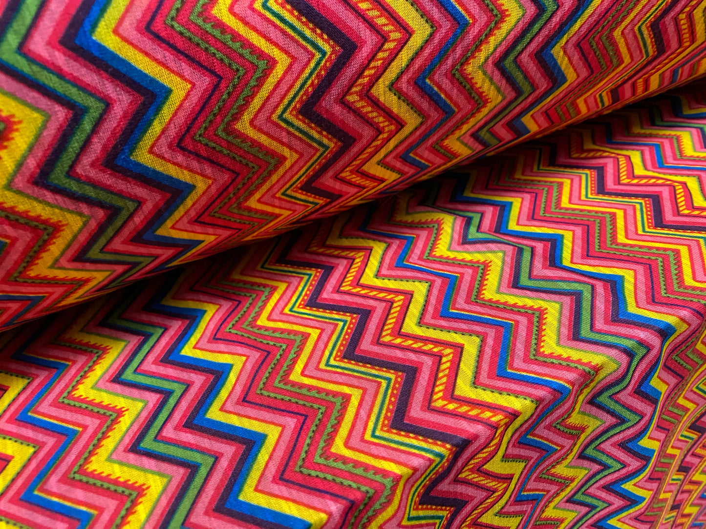 Soft handle single jersey printed fabric, per metre - tutti frutti zigzag chevron print