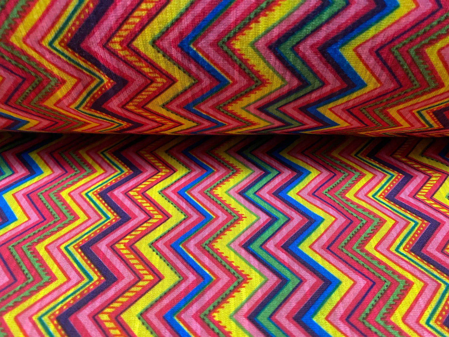 Soft handle single jersey printed fabric, per metre - tutti frutti zigzag chevron print