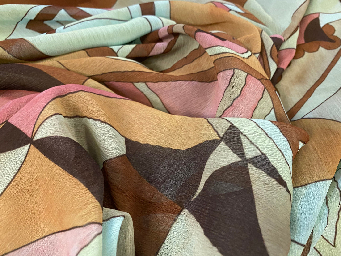 Printed chiffon yoryu dress blouse fabric, per metre - distressed swirl print - aqua