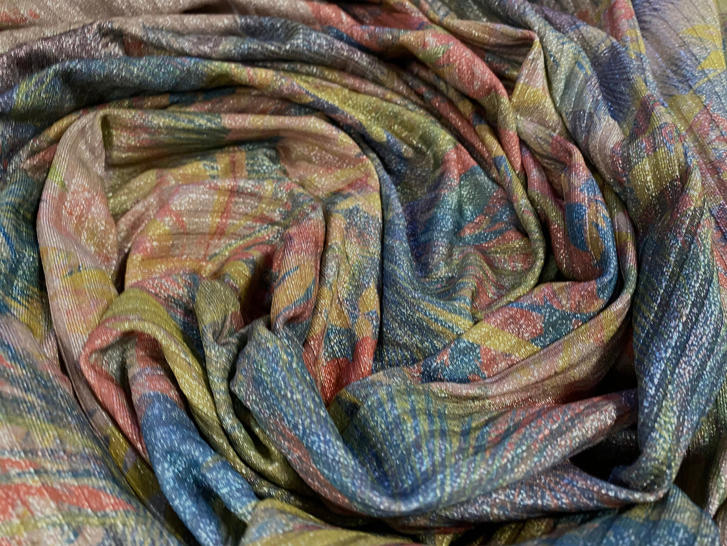 Metallic Spandex rib jersey fabric, per metre - tropical flower print - Multicolour