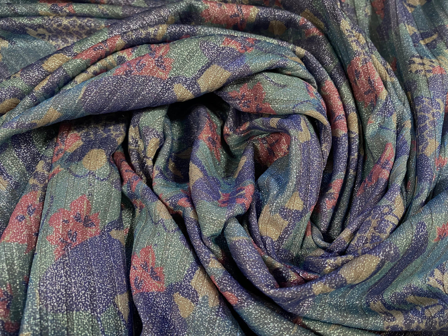 Metallic Spandex rib jersey fabric, per metre - flower women with pigtails print - turquoise