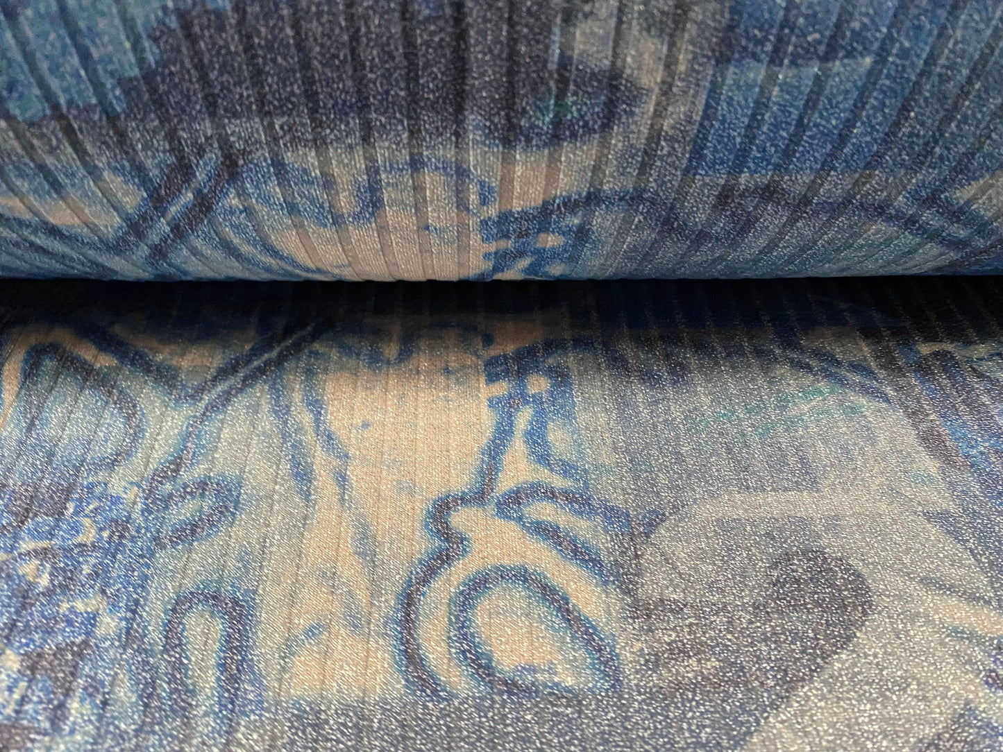 Metallic Spandex rib jersey fabric, per metre - festival graffiti print - blue