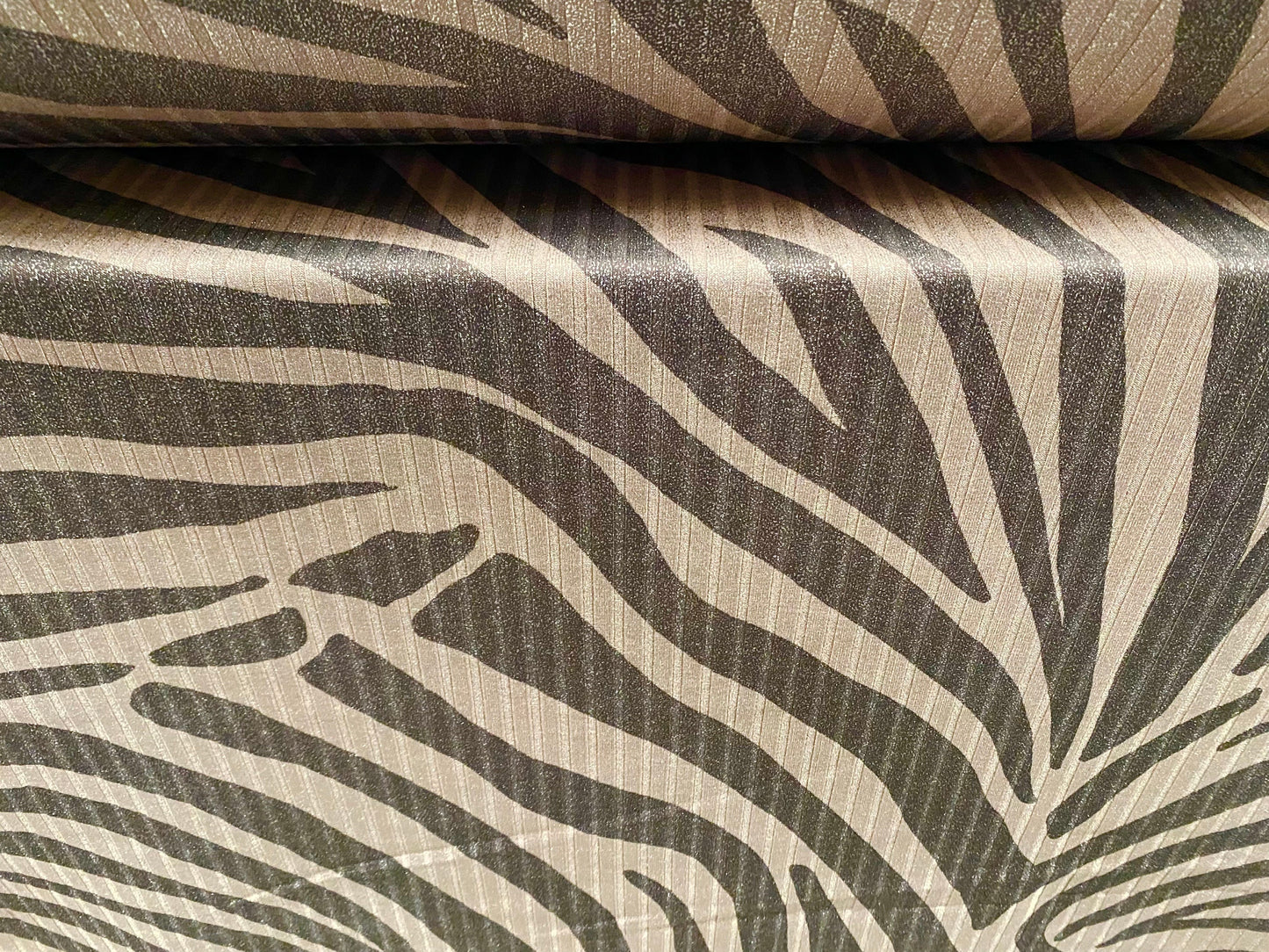 Metallic Spandex rib jersey fabric, per metre - zebra animal print - grey-green