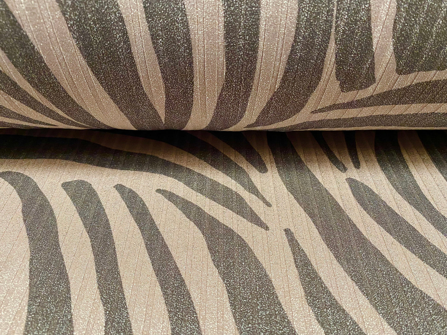 Metallic Spandex rib jersey fabric, per metre - zebra animal print - grey-green
