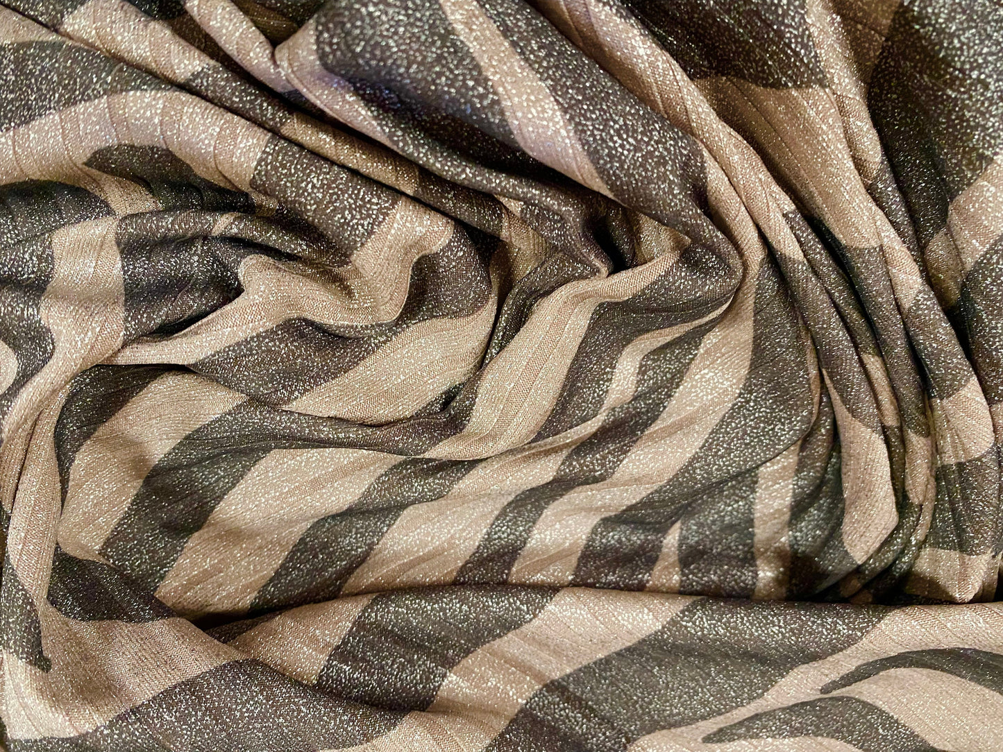 Metallic Spandex rib jersey fabric, per metre - zebra animal print - grey-green
