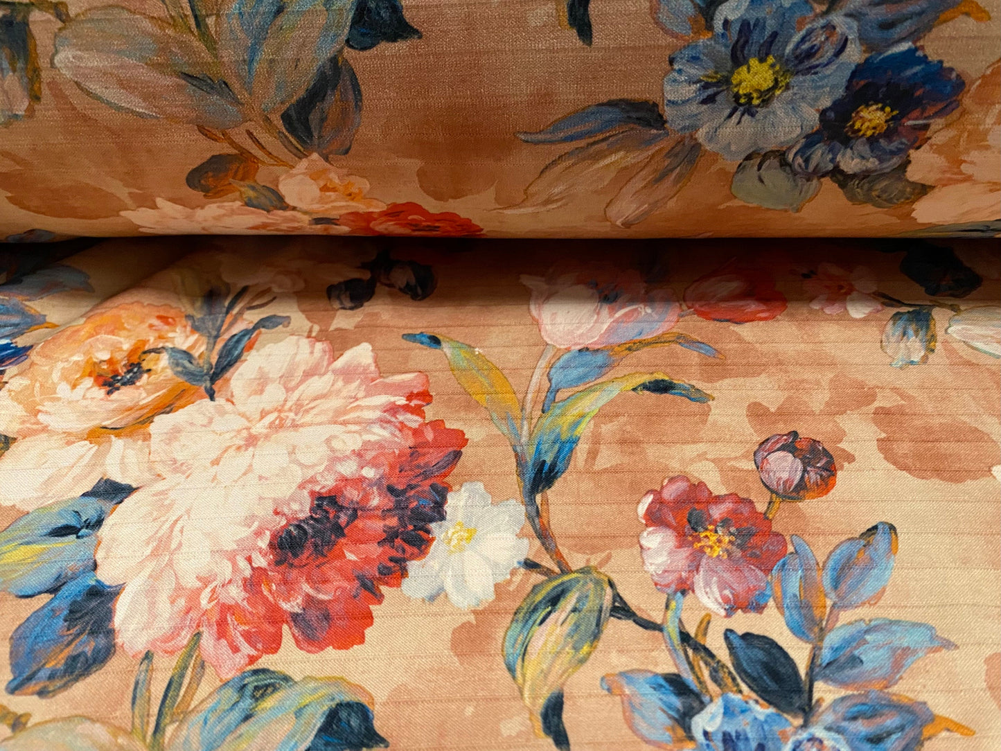 Scuba ribbed spandex neoprene style stretch jersey fabric, per metre - tan floral print
