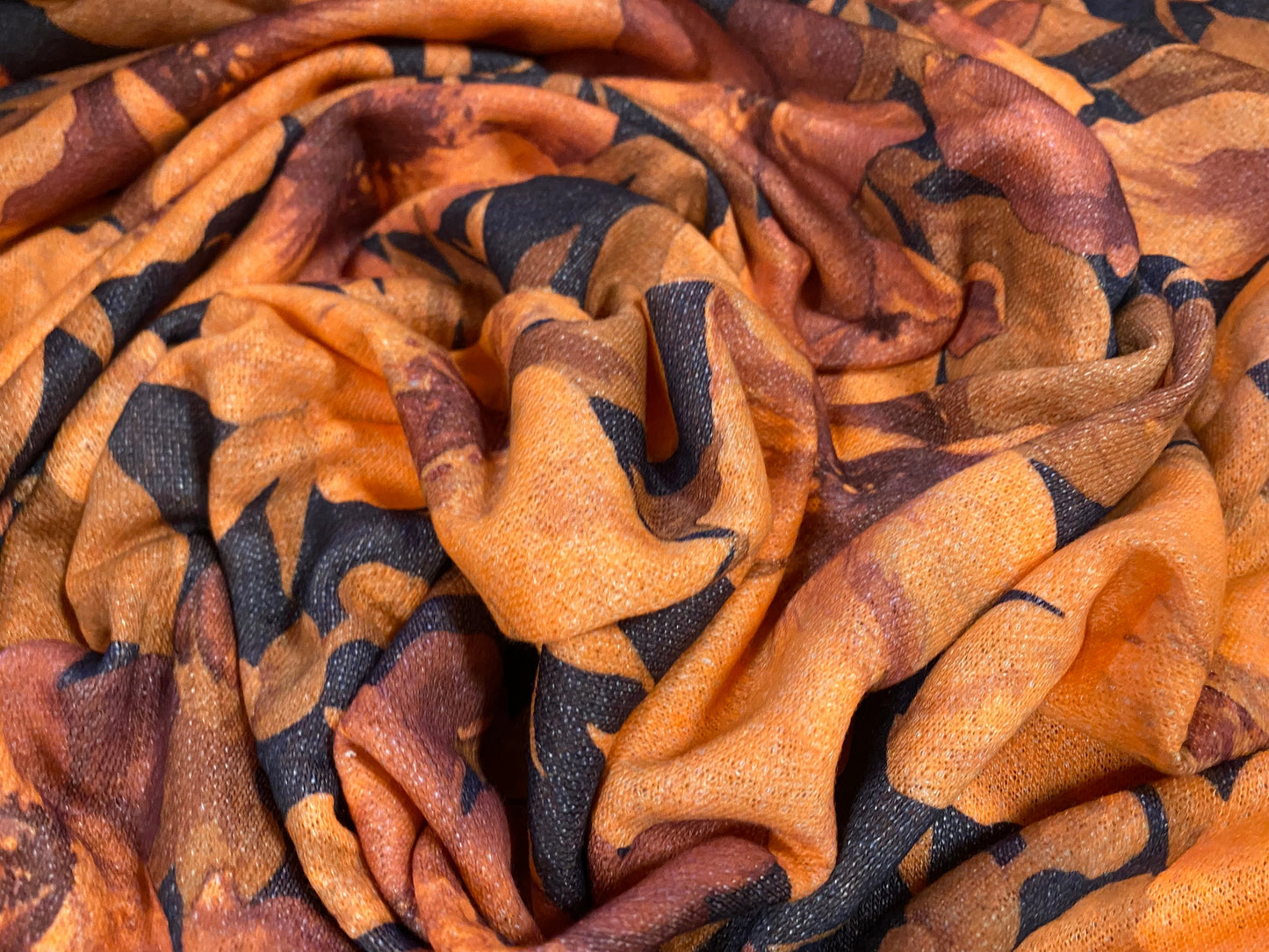Soft Loopback jersey knitwear fabric, per metre - floral print - Orange & black