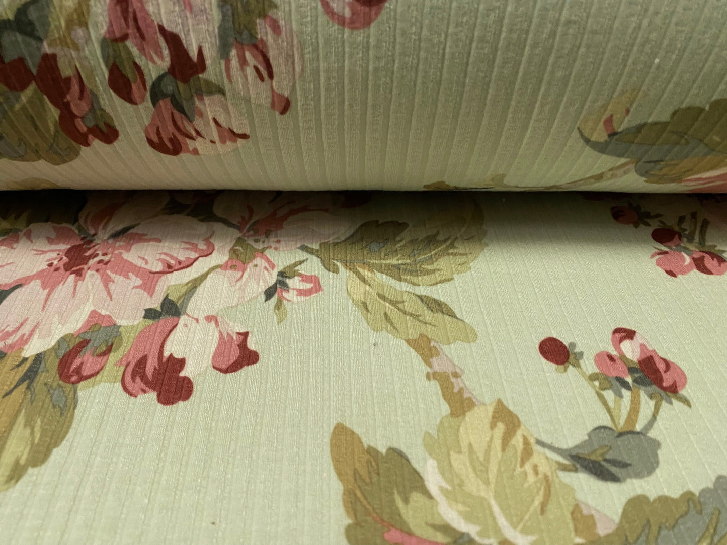 Spandex stretch rib jersey fabric, per metre - climbing Rose flower print - green