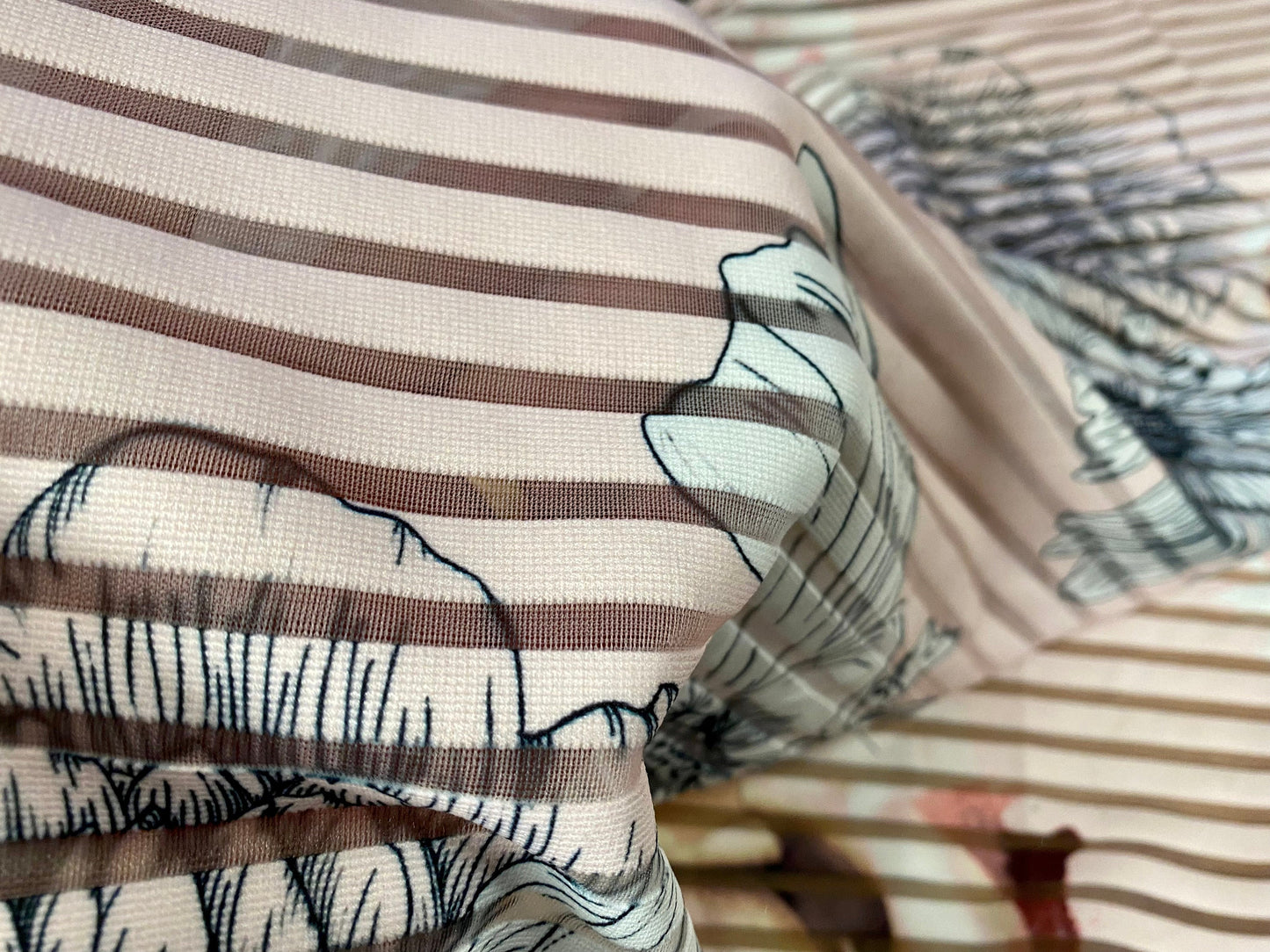Ottoman rib burnout stripe jersey fabric , per metre - sketch flower print - pink
