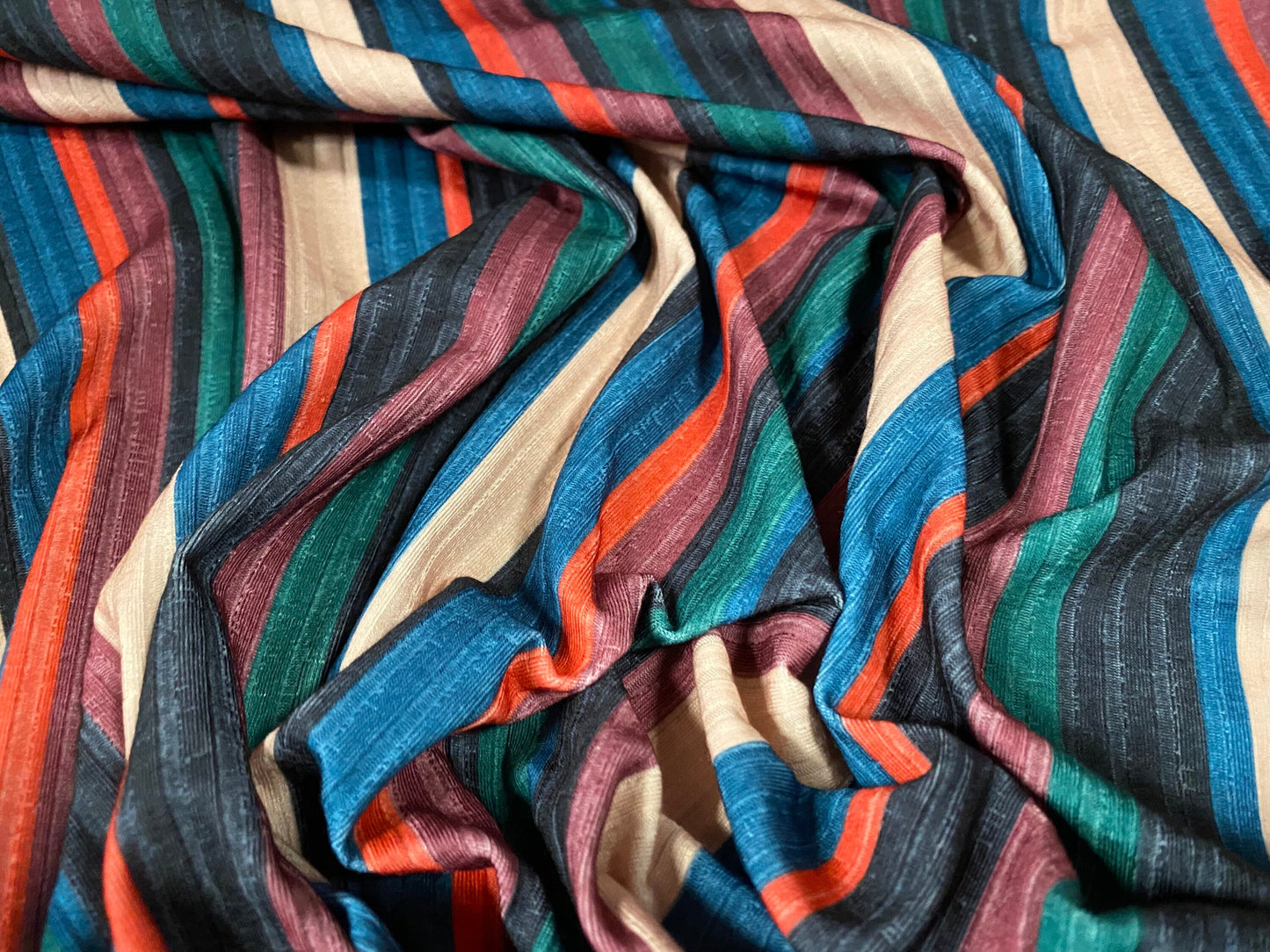 Spandex stretch rib jersey fabric, per metre - boater stripe print - multicolour