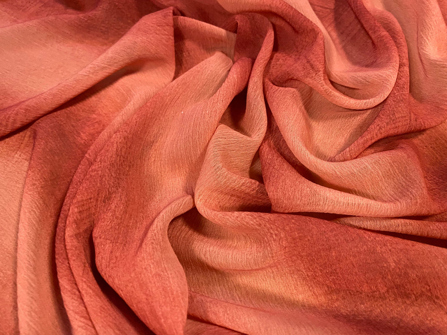 Printed chiffon yoryu dress blouse fabric, per metre - ombré stripe print - Coral