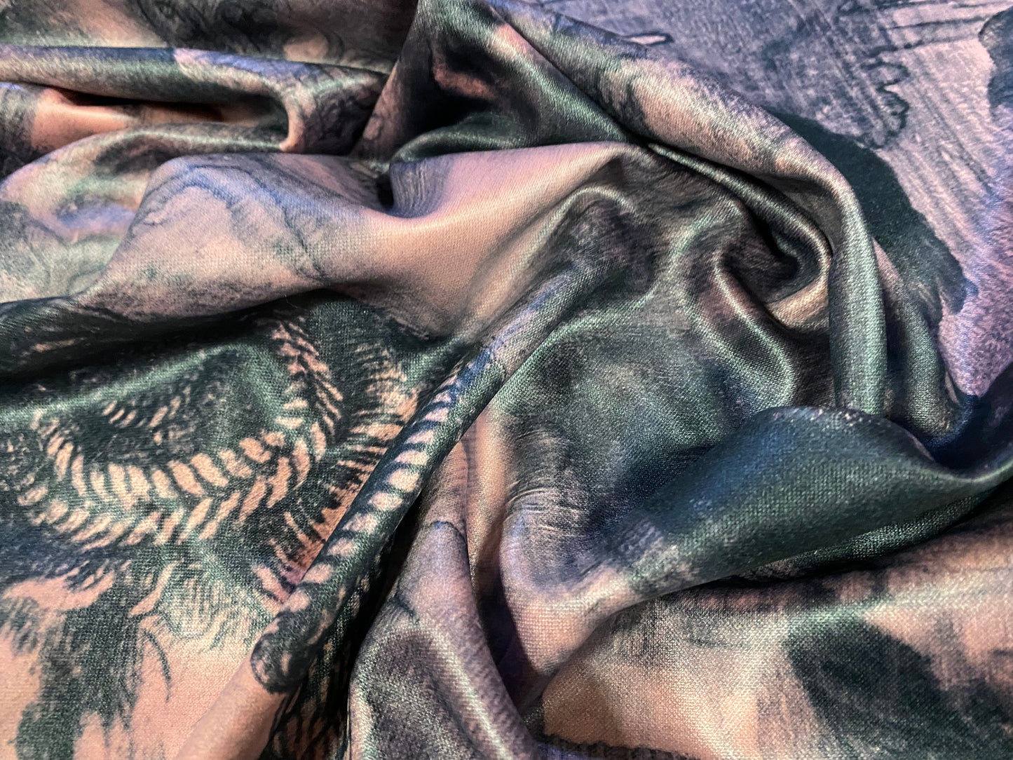 Coated Double jersey stretch spandex fabric, per metre - women and angels print - dusky pink & grey