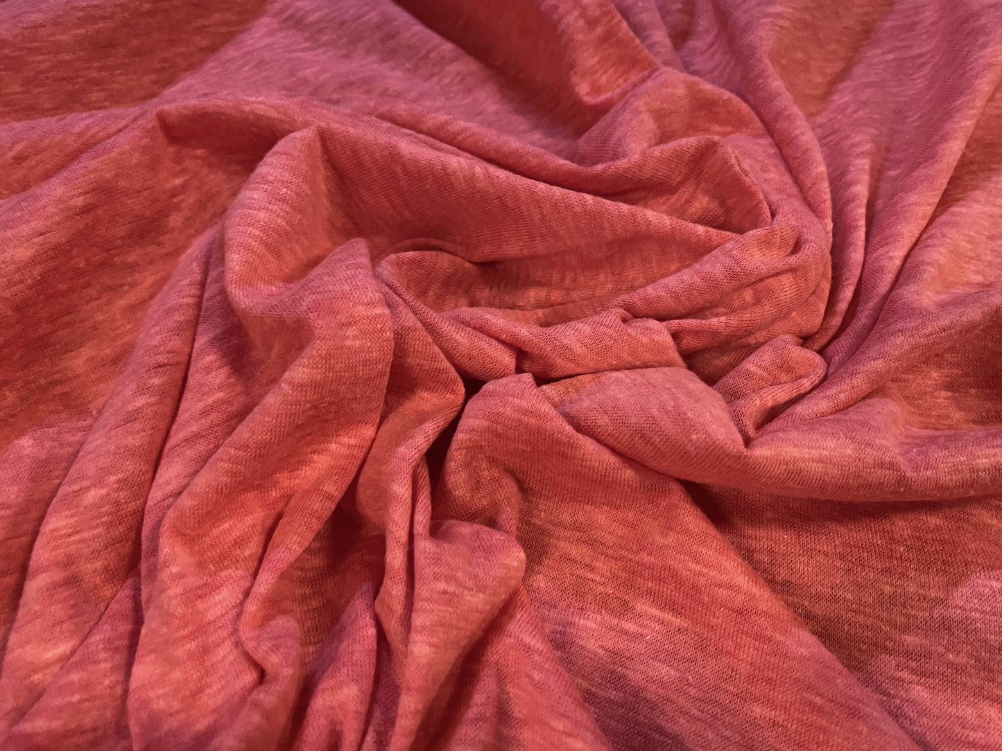 Linen blend melange stretch single jersey fabric, per metre - coral