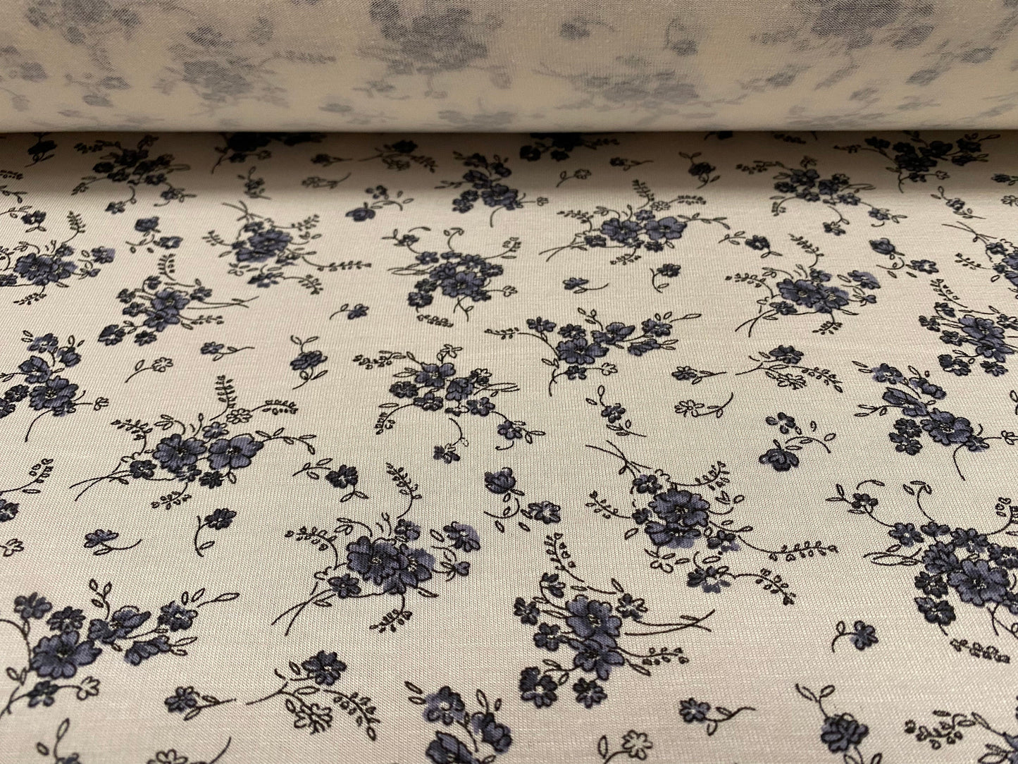 Viscose spandex stretch jersey fabric, per metre - floral ditsy flower print - ivory & grey